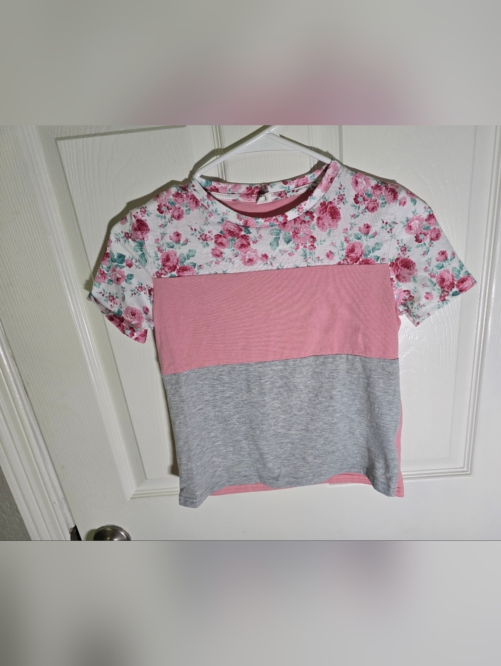 Shein Girls Floral Striped Short Sleeve Shirt 10Y